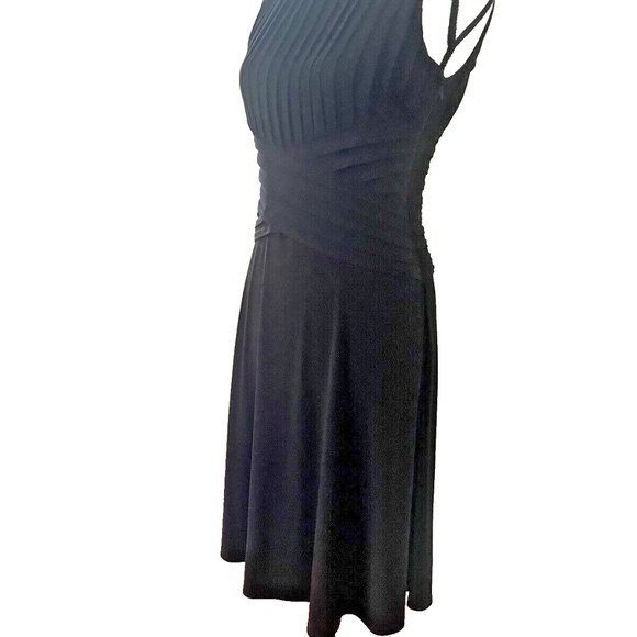 Womens Sz 6 Calvin Klein Black A Line Pleat top Wrap Waist fitn flare Sleeveless - Picture 9 of 9